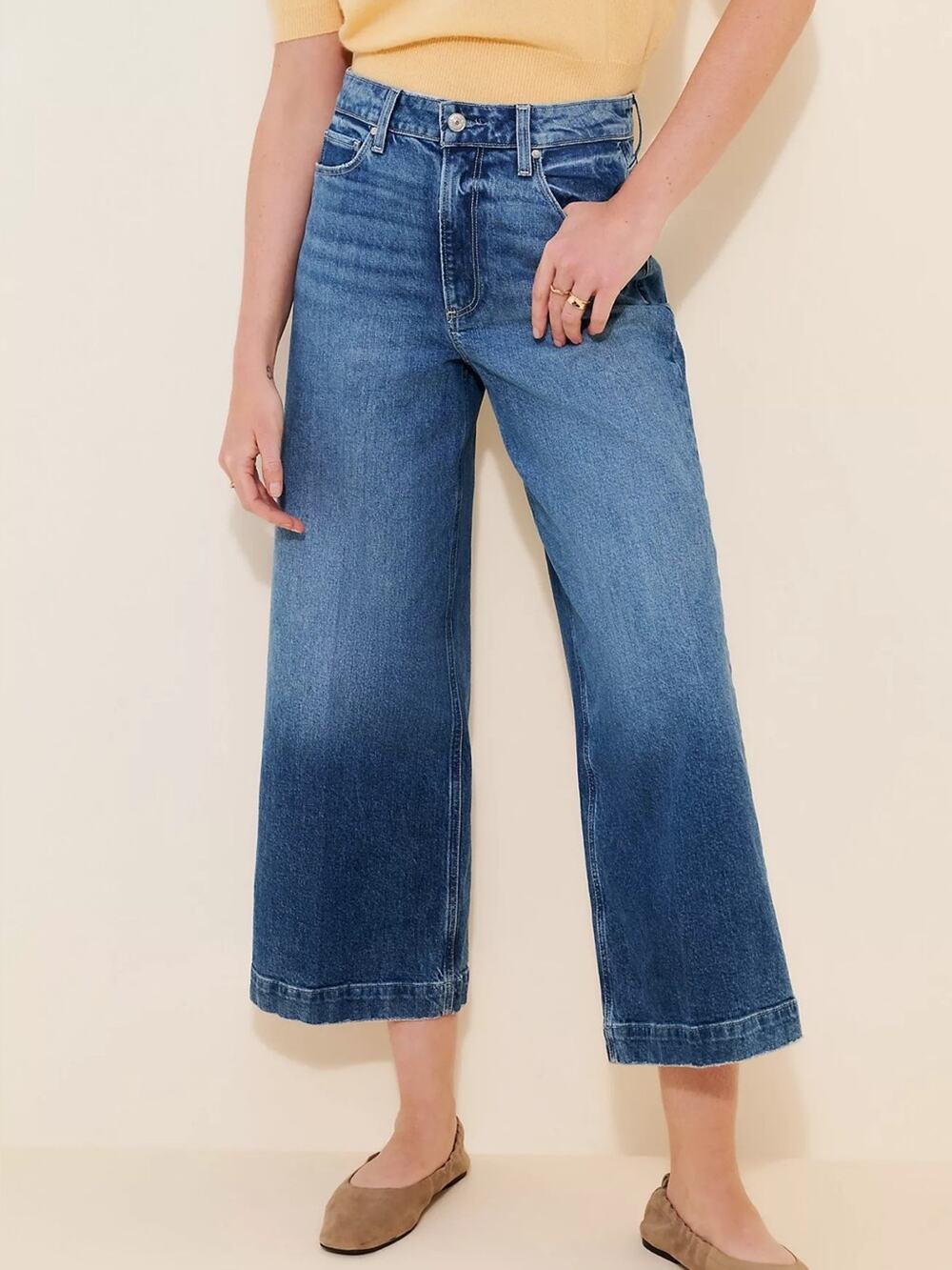 PAIGE Harper Ankle Jeans Women Size 24 High Rise Wide Leg Cropped Blue Denim